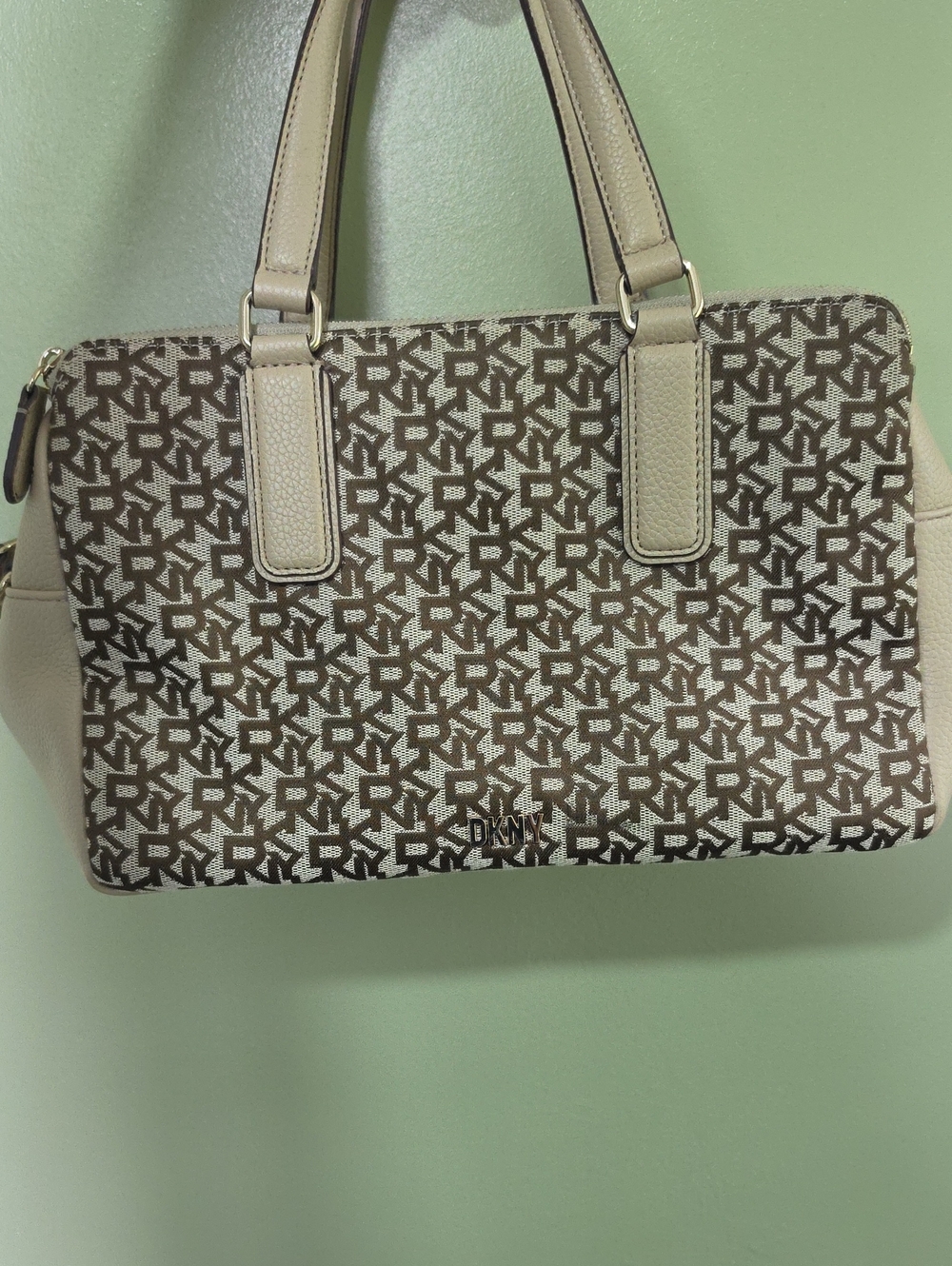 DKNY Brown and Cream Logo Satchel